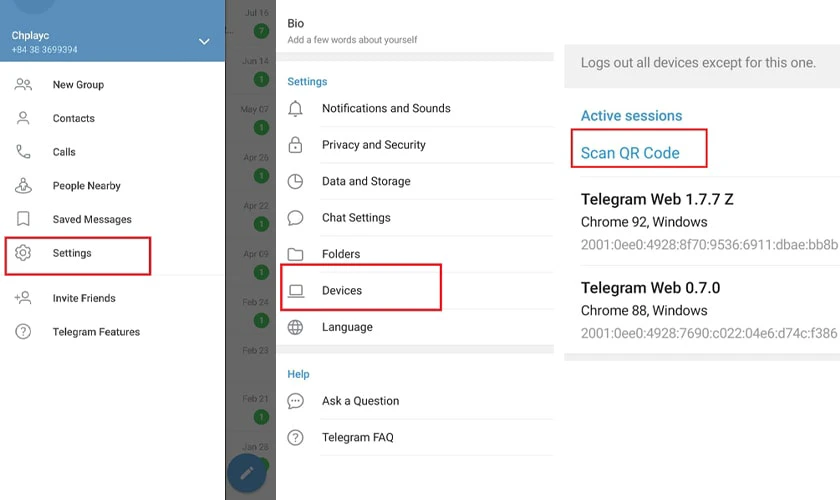 Truy cập qua Telegram Web hoặc Telegram X